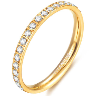 2mm Gold Color Women Titanium Rings Cubic Zirconia Engagement Wedding Bands