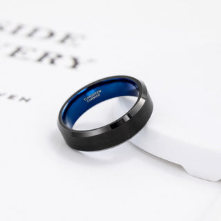 6mm Black Tungsten Carbide Rings Brushed Blue Inner Ring Engagement Wedding Bands