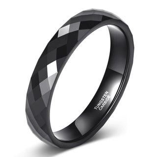 4mm Men Women Multi-Faceted Tungsten Carbide Rings Black Engagement Bands