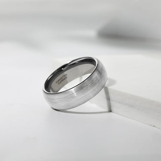 8mm Domed Tungsten Carbide Ring Men Silver Color Brushed Wedding Bands