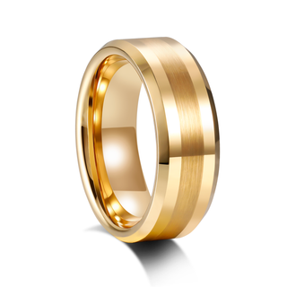 Customized Fashion Jewelry 8mm 24K Gold Plated Brushed Tungsten Carbide Ring for Men Wedding Band Wholesale