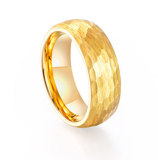 8mm 24K Gold Plated Domed Hammered Tungsten Carbide Ring