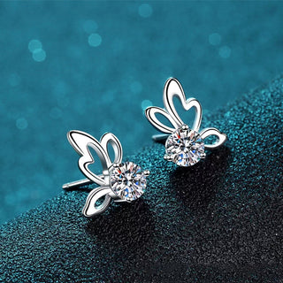 4mm Cubic Zirconia Round Cut Butterfly Four Claws Stud Earrings 925 Sterling Silver Earrings For Women Hypoallergenic