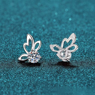 4mm Cubic Zirconia Round Cut Butterfly Four Claws Stud Earrings 925 Sterling Silver Earrings For Women Hypoallergenic