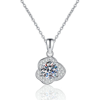 6.5mm Fashion Luxury Jewelry Round Cut Camellia Flower Pendant 925 Sterling Silver Zirconia Necklaces for Women