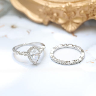 1.5Ct 925 Sterling Silver Women Ring Sets Wedding Teardrop Engagement Bands
