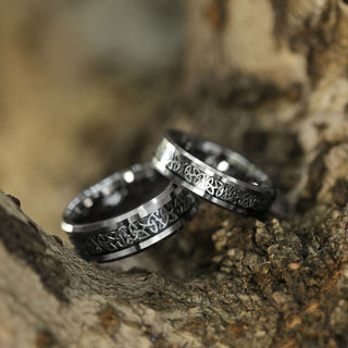 8mm Tungsten Carbide Rings Men Women Silver Beveled Edge Celtic Knot Rings Black Carbon Fiber Inlay Ring