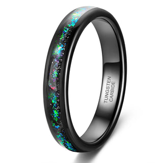4mm Dome Polished With Multi-Colors Opal Inlay Tungsten Ring Women Men Black Tungsten Opal Ring