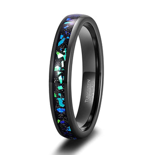 4mm Men Tungsten Rings Galaxy Created-opal Inlay Black Sand Two Tone Polished Ring