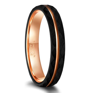 4mm Hammered Tungsten Carbide Rings Rose Gold Couple Wedding Bands