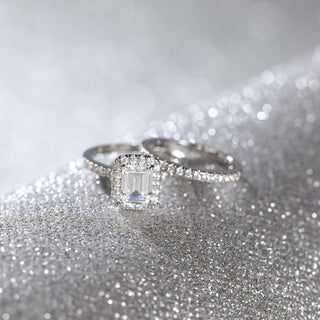 2Ct 925 Sterling Silver Bridal Ring Sets Emerald Cut CZ Women Vintage Engagement Rings