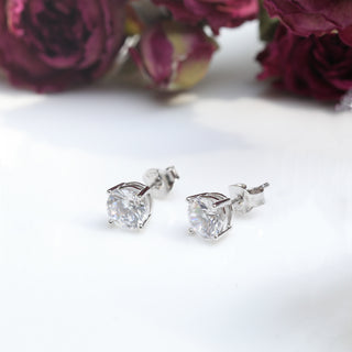 New Hypoallergenic 1 Carat Round Cut 925 Sterling Silver Cubic Zirconia Stud Earrings for Women