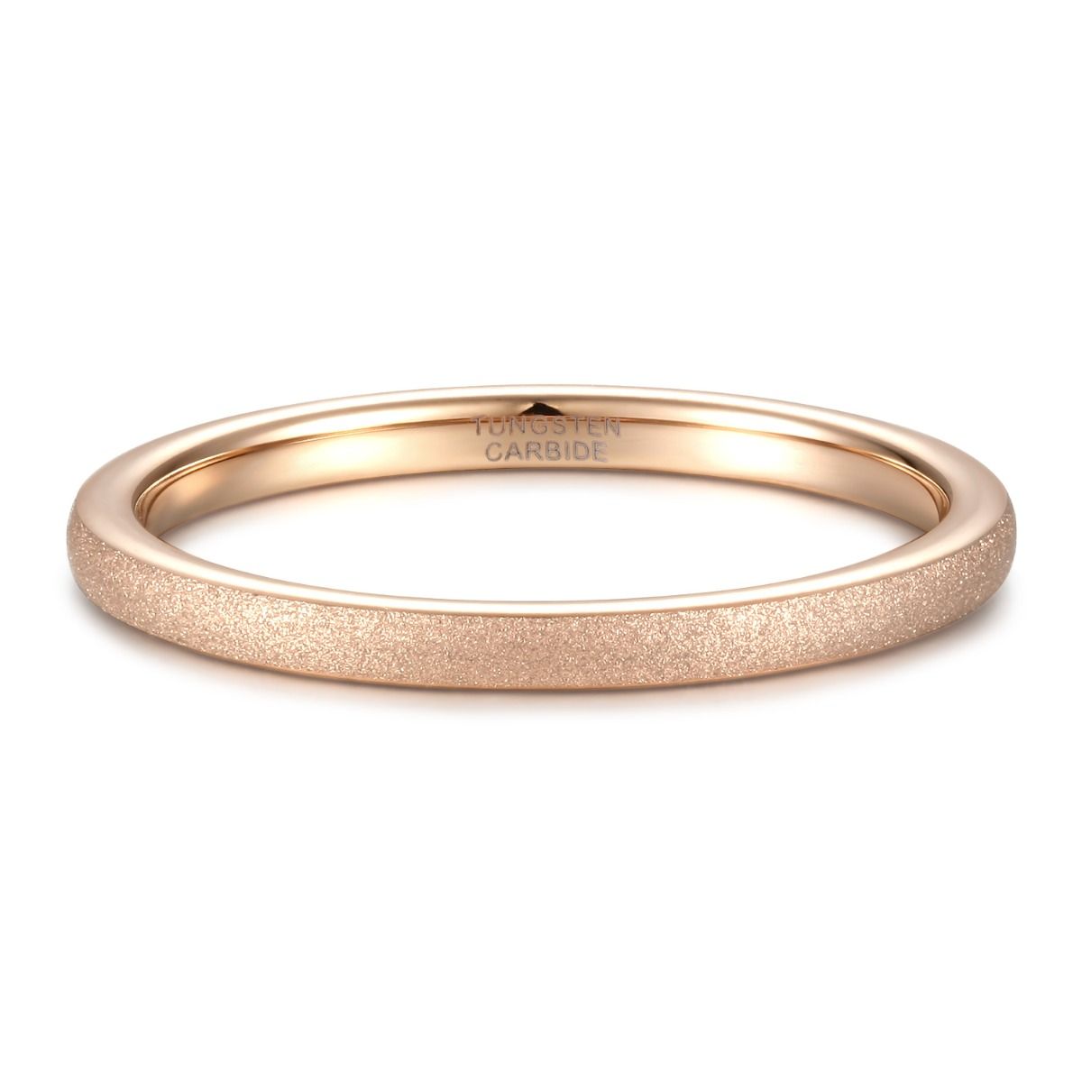 2mm Thin Tungsten Carbide Ring Women Rose Gold Frosted Matt Wedding Bands