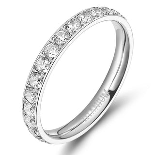 3mm Silver Color Women Titanium Ring Cubic Zirconia Engagement Wedding Bands