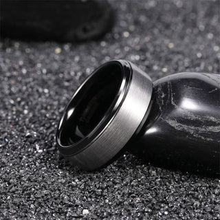 8mm Brushed Tungsten Carbide Rings Black Gold Plated Men's Wedding Bands