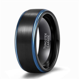 8mm Men Women Black Brushed Tungsten Carbide Ring Edge Blue Line Engagement Bands