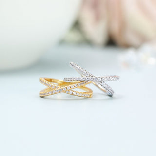14K Gold Plated 925 Sterling Silver X Cross Ring Cubic Zirconia CZ Women Wedding Bands