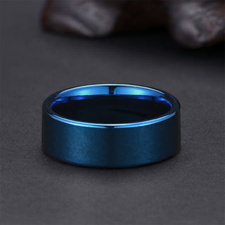8mm Blue Polished Rings Men Tungsten Carbide Rings Flat Engagement Wedding Bands