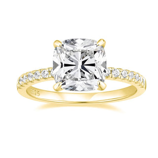 3.5Ct 14k Gold Plated 925 Sterling Silver Rings Cushion Cut Cubic Zirconia CZ Women Engagement Bands