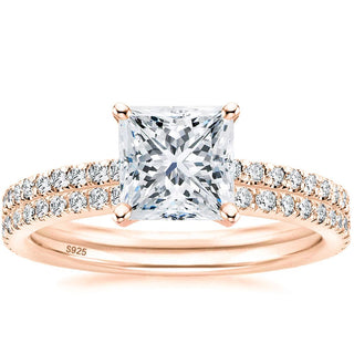 Rose Gold 2Ct 925 Sterling Silver Bridal Ring Sets Princess Square Cut CZ Women Engagement Wedding Bands