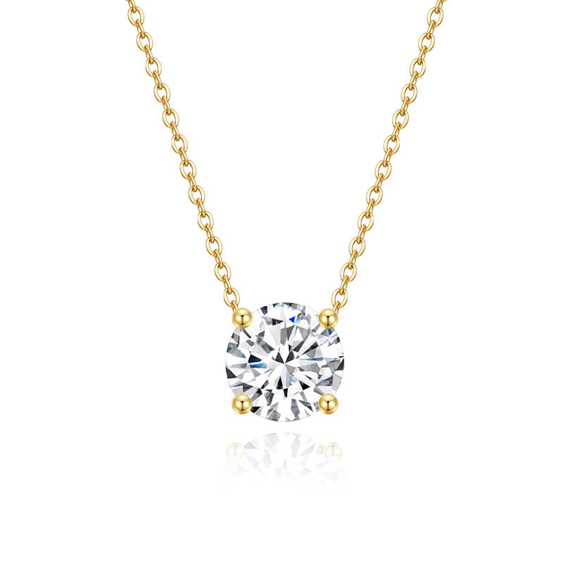 925 Sterling Silver 14K Gold Plated Necklaces for Women Solitaire 1.5 Carat CZ Round Pendant Necklace