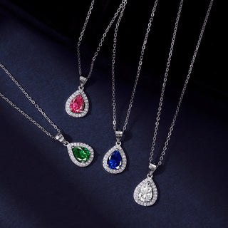 New Trend Teardrop Shape 925 Sterling Silver Necklace Vintage Pear Cut Cubic Zirconia Pendant Necklace for Women Fashion Jewelry