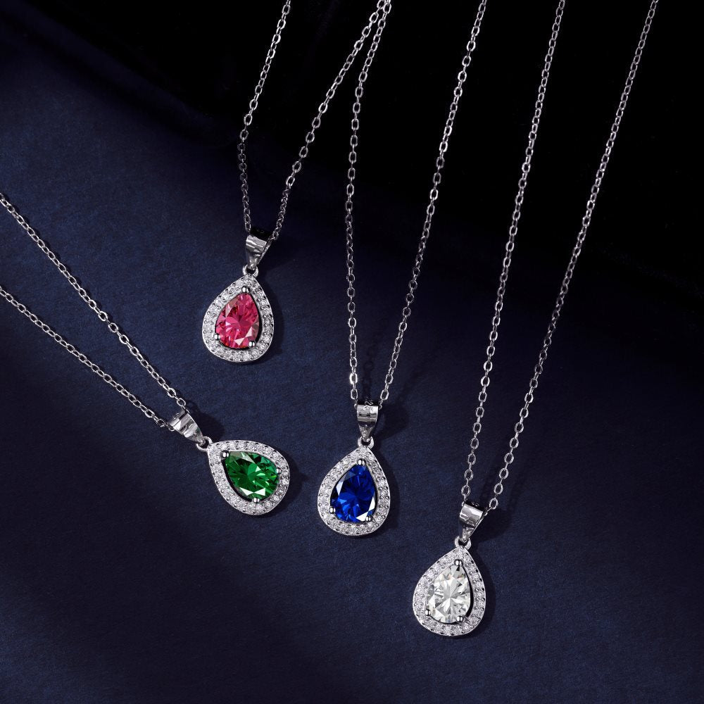 New Trend Teardrop Shape 925 Sterling Silver Necklace Vintage Pear Cut Cubic Zirconia Pendant Necklace for Women Fashion Jewelry