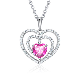 925 Sterling Silver Large Solid 5A Cubic Zirconia Interlocking Heart Shaped Pendant Necklace for Women Jewelry Gift
