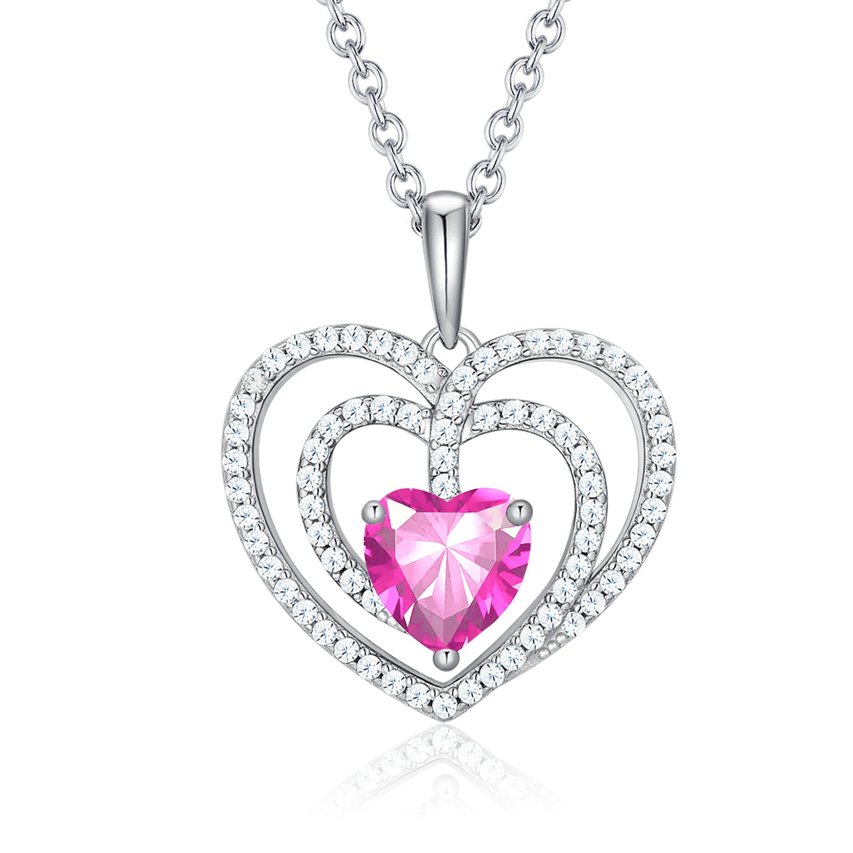 925 Sterling Silver Large Solid 5A Cubic Zirconia Interlocking Heart Shaped Pendant Necklace for Women Jewelry Gift