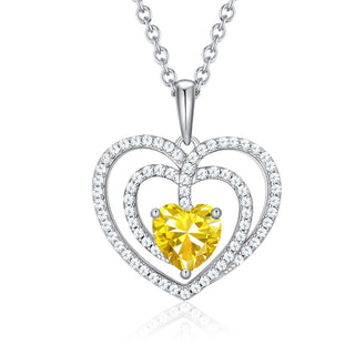925 Sterling Silver Large Solid 5A Cubic Zirconia Interlocking Heart Shaped Pendant Necklace for Women Jewelry Gift
