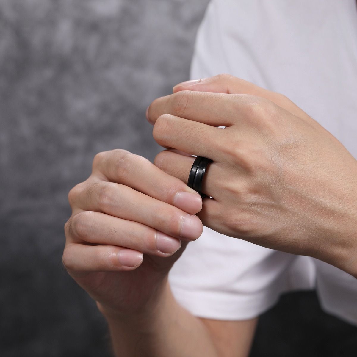 8mm Black Tungsten Carbide Ring Brushed Rings Mens Wedding Bands