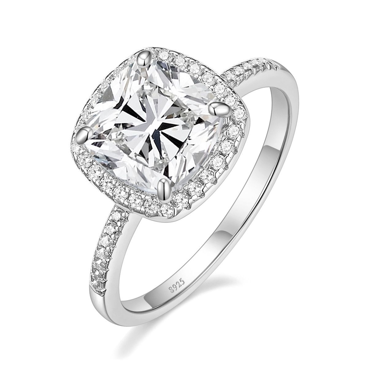 3.5Ct 925 Sterling Silver Ring Cushion Cut Cubic Zirconia Women Engagement Bands