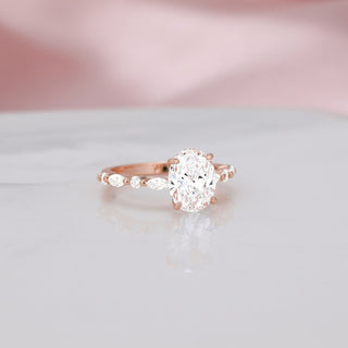 Rose Gold 925 Sterling Silver Ring Oval Cut Cubic Zirconia Women Engagement Rings