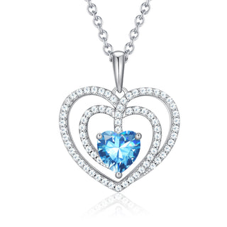 925 Sterling Silver Large Solid 5A Cubic Zirconia Interlocking Heart Shaped Pendant Necklace for Women Jewelry Gift