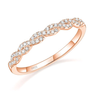 Rose Gold 925 Sterling Silver Ring Women Cubic Zirconia Twisted Rope Eternity Ring