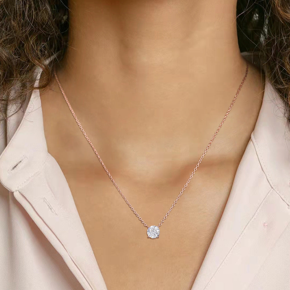 925 Sterling Silver Rose Gold Plated Round Cut 1.5 Carat Cubic Zirconia Pendant Necklace