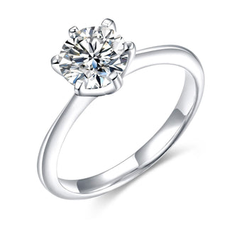 925 Sterling Silver Ring Classic Six Prong 1 Carat Solitaire Round CZ Women Engagement Ring