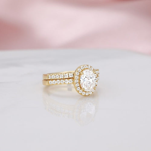 14K Gold Plated 1.5CT 925 Sterling Silver Bridal Rings Sets Oval Cut CZ Engagement Ring