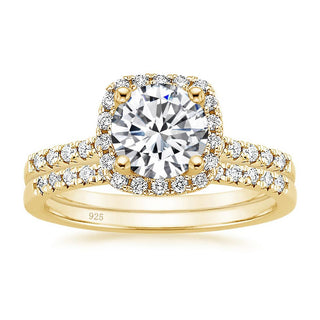 14K Gold Plated 925 Sterling Silver Bridal Rings Sets Cubic Zirconia Women Engagements Bands