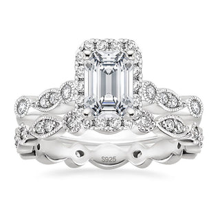 2Ct 925 Sterling Silver Bridal Ring Sets Emerald Cut CZ Women Vintage Engagement Wedding Bands