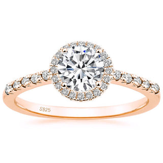 1.25Ct Rose Gold 925 Sterling Silver Rings Round Halo CZ Women Engagement Rings