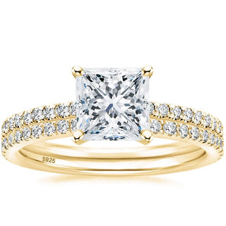 14k Gold Plated 2Ct 925 Sterling Silver Bridal Ring Sets Princess Square Cut CZ Women Engagement Rings