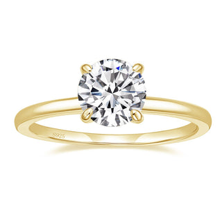 14K Gold Plated 925 Sterling Silver Rings Round Cut Solitaire Cubic Zirconia CZ Women Engagement Rings