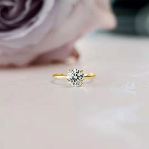 14K Gold Plated 925 Sterling Silver Rings Round Cut Solitaire Cubic Zirconia CZ Women Engagement Rings
