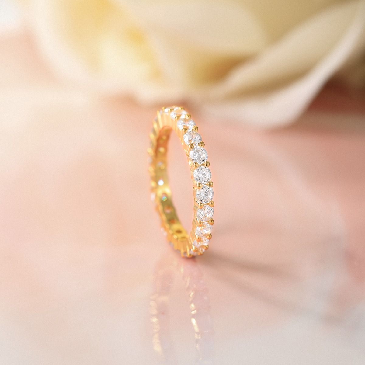3mm 14K Gold Plated 925 Sterling Silver Women Round Cubic Zirconia Stackable Eternity Ring