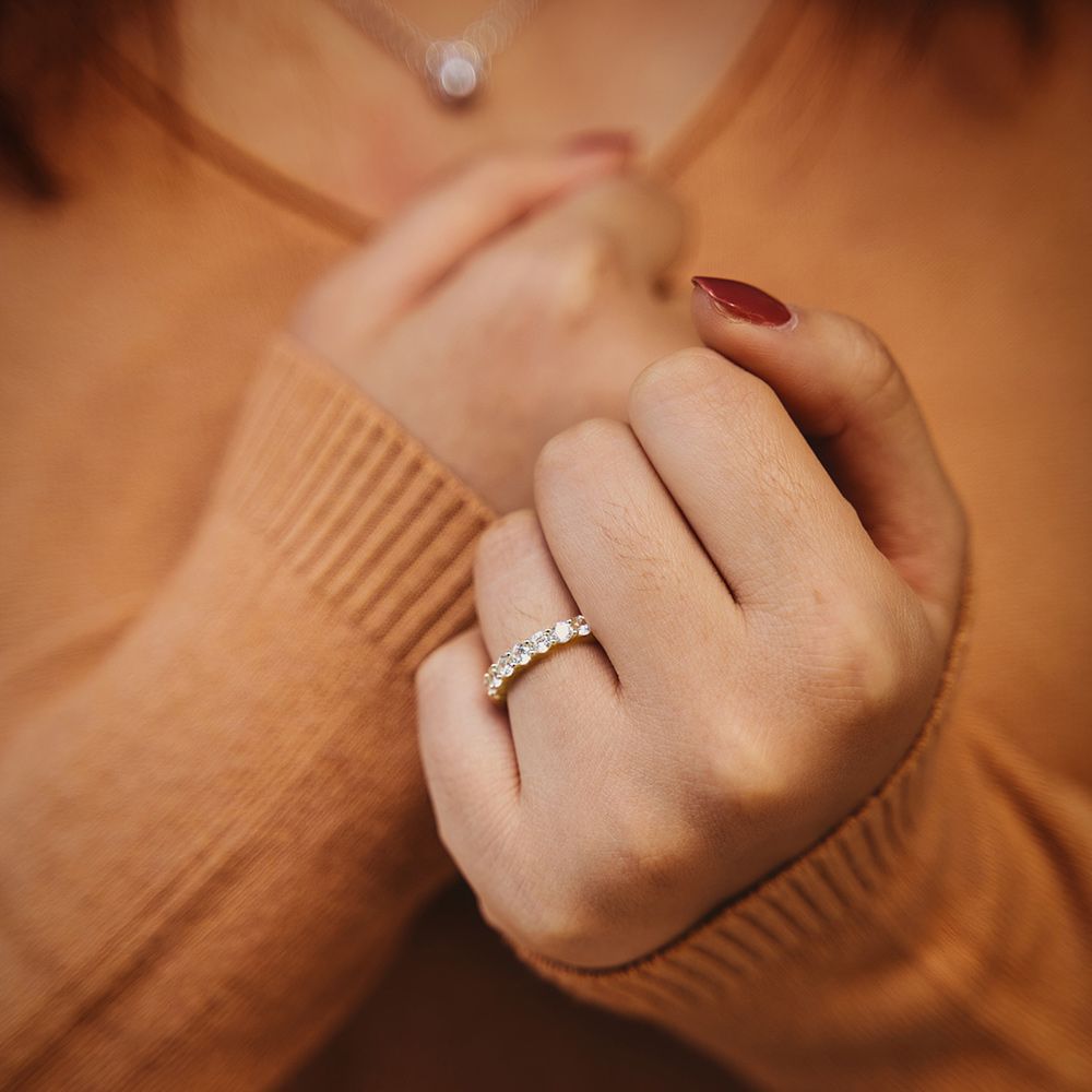 3mm 14K Gold Plated 925 Sterling Silver Women Round Cubic Zirconia Stackable Eternity Ring