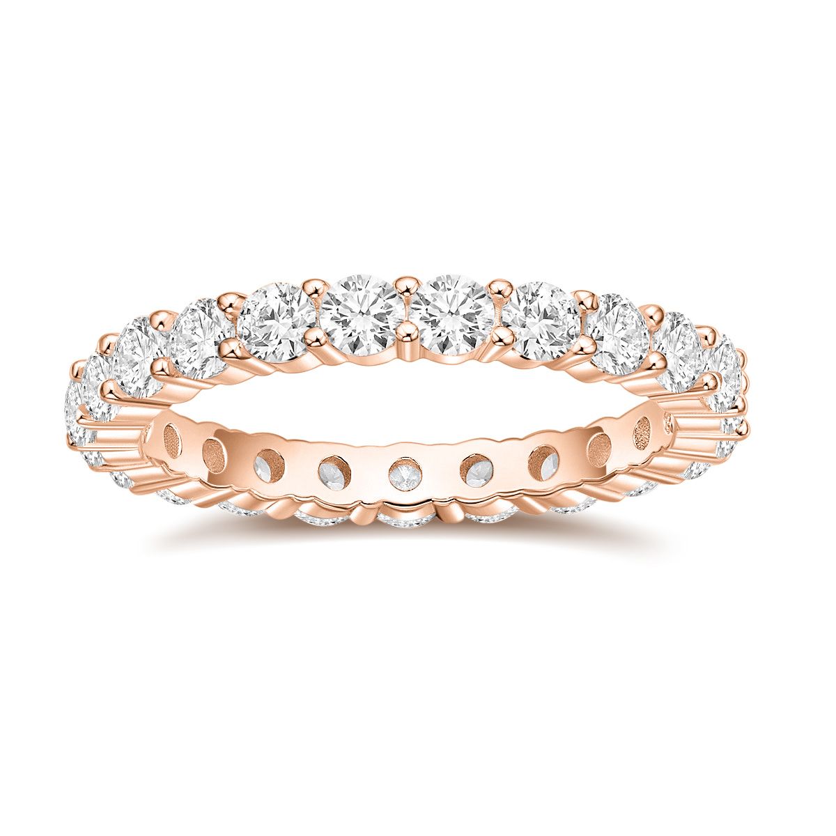 3mm Rose Gold 925 Sterling Silver Women Round Cubic Zirconia Stackable Eternity Ring