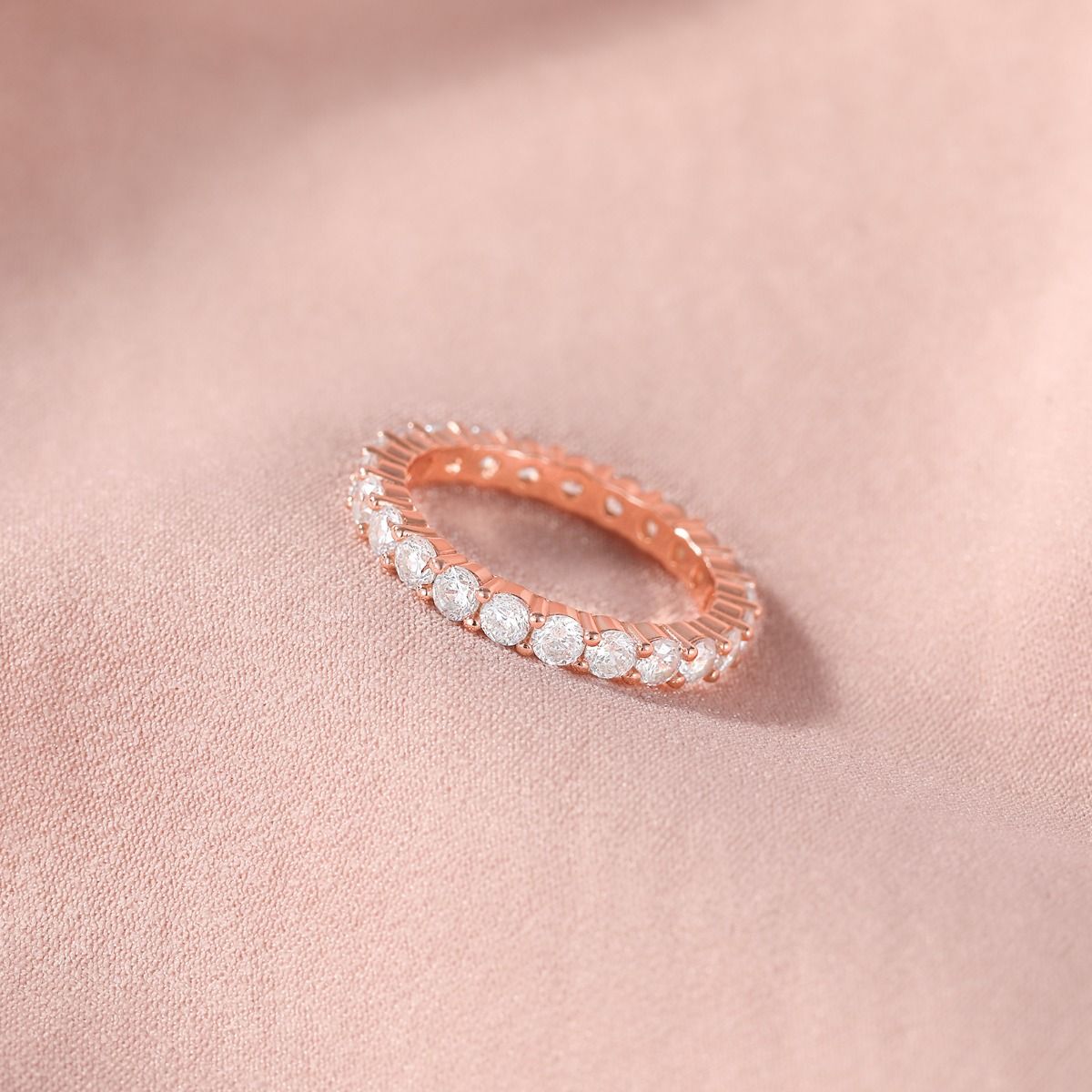 3mm Rose Gold 925 Sterling Silver Women Round Cubic Zirconia Stackable Eternity Ring