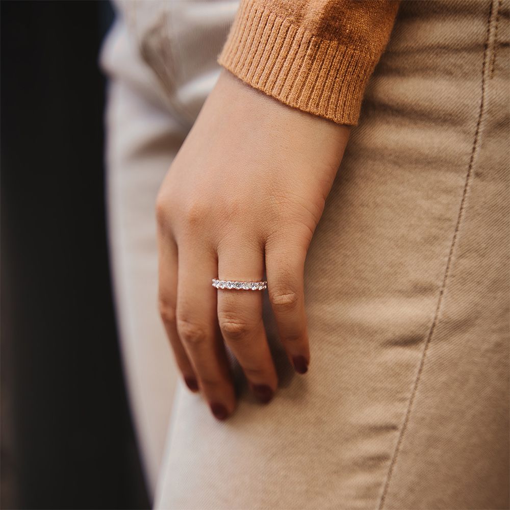 3mm Rose Gold 925 Sterling Silver Women Round Cubic Zirconia Stackable Eternity Ring