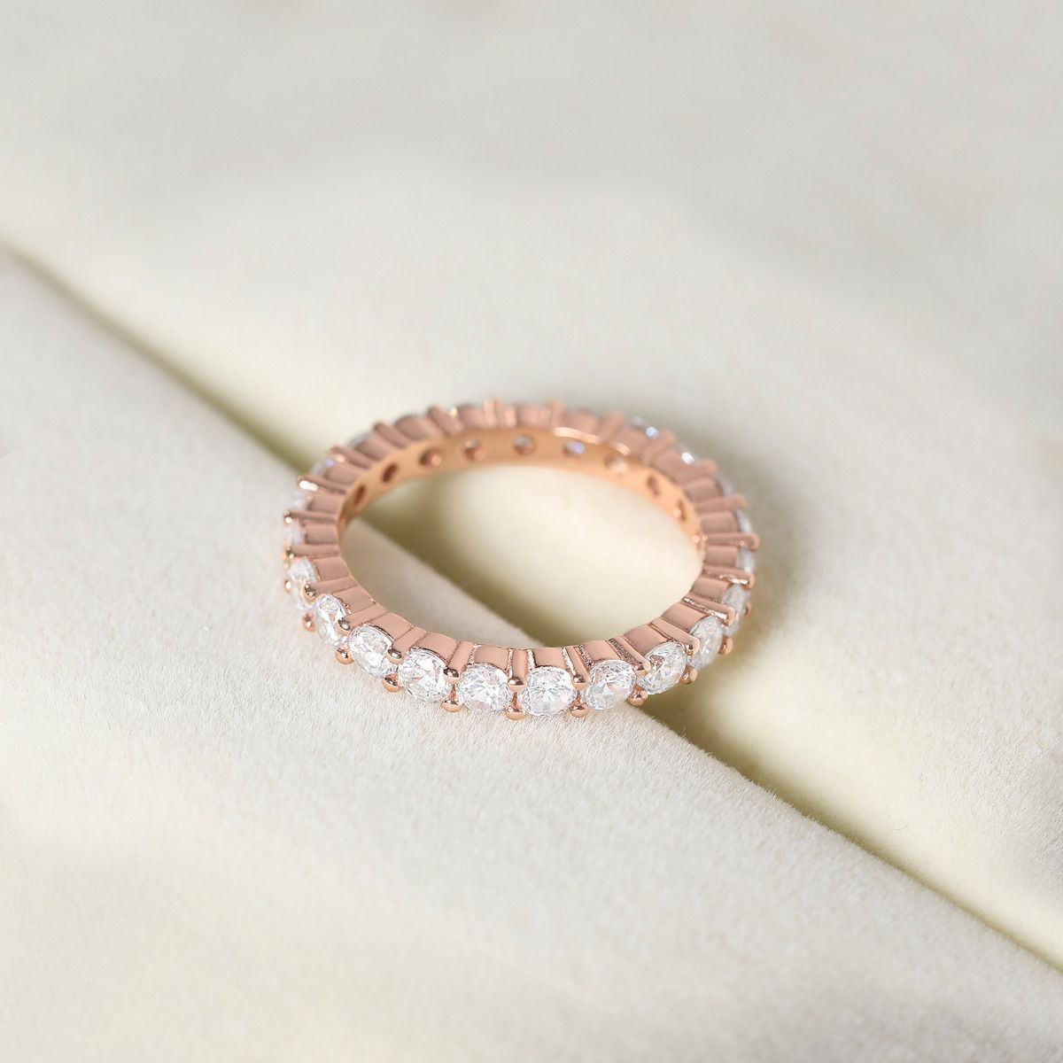 3mm Rose Gold 925 Sterling Silver Women Round Cubic Zirconia Stackable Eternity Ring